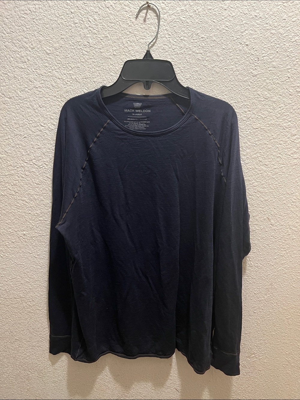 Mack Weldon Long Sleeve Crewneck Tee in Navy Blue